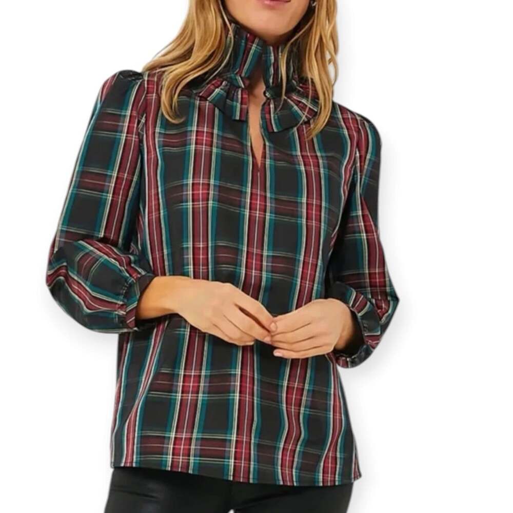 NWT Tuckernuck Highland Tartan Bouvier Blouse in XXS Green Red Plaid